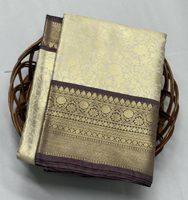 Akram Textiles Hub Woven Banarasi Jacquard, Art Silk Saree(Brown, Beige)