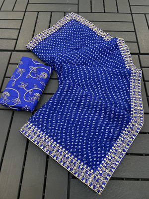 NERTA BOUTIQUE Printed, Self Design, Solid/Plain Bollywood Georgette Saree(Blue)