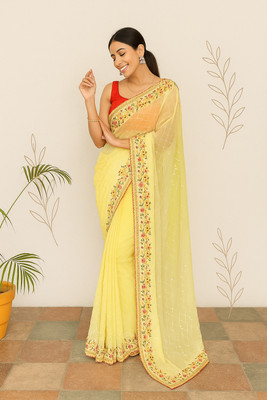 MAHADEV Embroidered Bollywood Georgette Saree(Yellow)