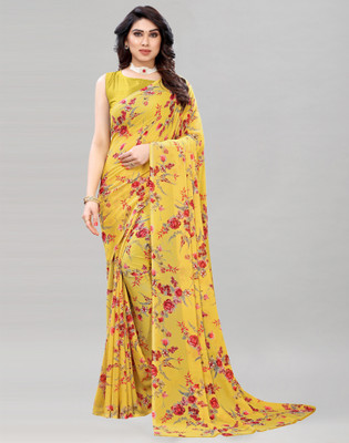 Samah Floral Print, Printed Daily Wear Georgette Saree(Yellow, Multicolor)