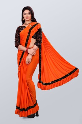 Vijatree Embellished Daily Wear Lycra Blend Saree(Orange)