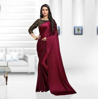 Arpita Fashion Solid/Plain Bollywood Satin Saree(Maroon)