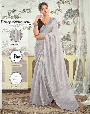 Samah Dyed, Woven, Embellished Bollywood Silk Blend Saree(Grey)