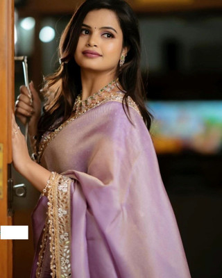 Vinayak Textile Embroidered Bollywood Tissue, Silk Blend Saree(Pink)