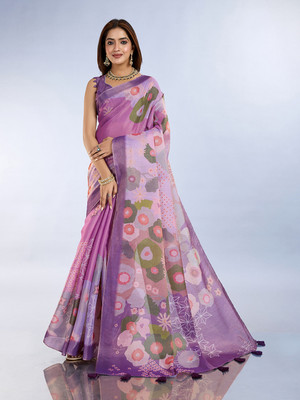 JKRISHNAART Digital Print Bollywood Cotton Linen Saree(Multicolor)