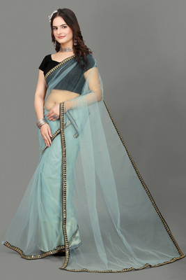 RADHE EMTERPRISE Embellished Bollywood Net Saree(Light Blue)