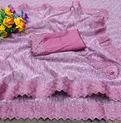 RADHEYUB Embellished Daily Wear Lycra Blend Saree(Pink)