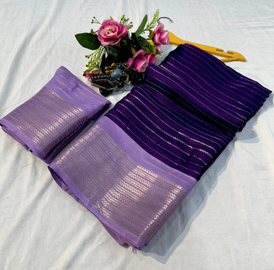 RAAVIENTERPRISE Striped Mysore Silk Blend Saree(Purple)