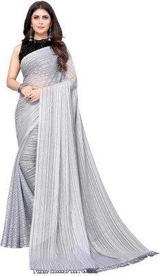 jevsy fashion Printed Banarasi Georgette Saree(Grey)