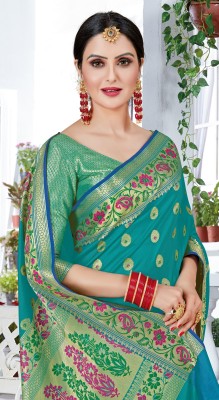 Manokamna Printed Banarasi Silk Blend Saree(Light Blue)