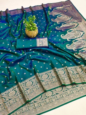 KRIYANS Woven Banarasi Art Silk Saree(Dark Green)