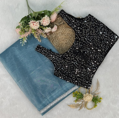 RUCHKET Embellished Bollywood Net Saree(Light Blue)