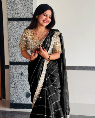 Vinayak Textile Embroidered Bollywood Silk Blend, Georgette Saree(Black)
