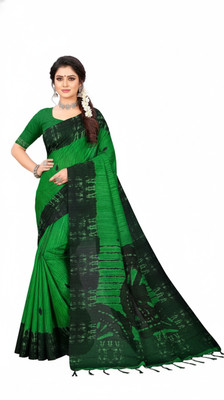 Padma Self Design, Printed Sambalpuri Pure Cotton Saree(Green)