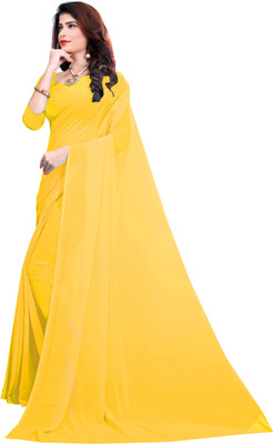 RK Fashions Solid/Plain Bollywood Georgette Saree(Yellow)