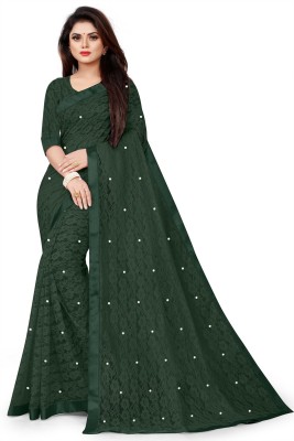 Verviza Self Design, Embellished, Embroidered Bollywood Net Saree(Dark Green)