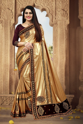 nv patel Embroidered Bollywood Silk Blend Saree(Gold)
