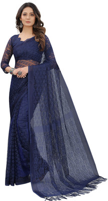 HouseOfCommon Self Design Bollywood Net, Brasso Saree(Dark Blue)