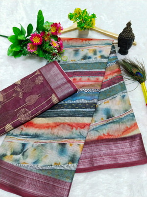 HouseOfCommon Self Design Bollywood Pure Cotton, Cotton Linen Saree(Magenta)