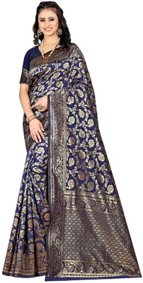 DHAYNAAND REEWA FASHION Woven Banarasi Jacquard Saree(Dark Blue)