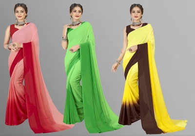 kashvi sarees Ombre, Striped Bollywood Georgette Saree(Pack of 3, Multicolor)