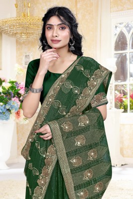 AnjaniTextiles Embroidered, Embellished Bollywood Georgette Saree(Green)