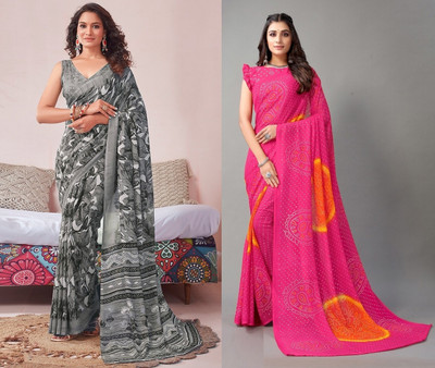 Panchvati NX Printed Bollywood Georgette Saree(Pack of 2, Multicolor)