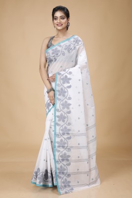 Tant Story Woven Tant Pure Cotton Saree(White)