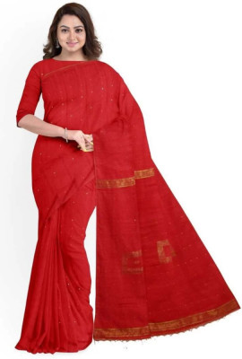 Pal Handloom Woven Handloom Cotton Blend Saree(Red)