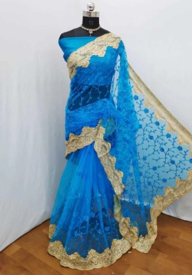 KHRITI FAB Embroidered Daily Wear Net Saree(Light Blue)