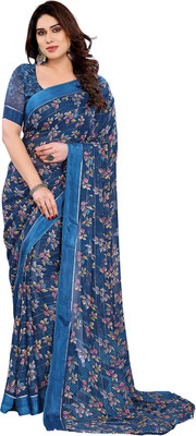 Moda Rapido Embellished, Floral Print Bollywood Georgette, Satin Saree(Dark Blue)