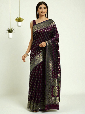 LERYZA Woven Banarasi Jacquard Saree(Purple)