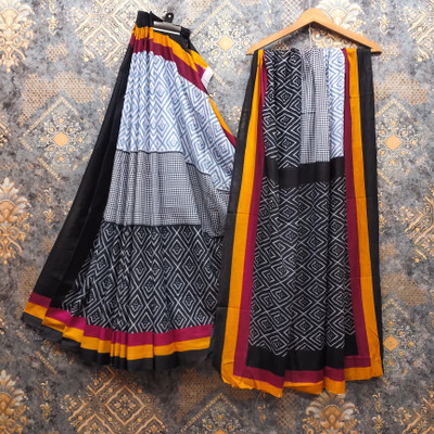 JASU CREATION Printed Ikkat Pure Cotton Saree(Multicolor)