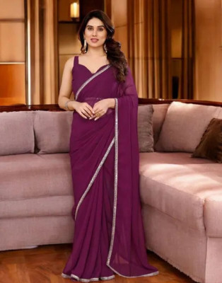 BK COLLECTION Solid/Plain Bollywood Georgette Saree(Purple)