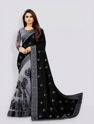 hesika Embellished Daily Wear Art Silk Saree(Black, Grey)