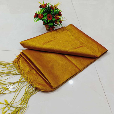 NAMITASAREES Solid/Plain Handloom Tissue Saree(Yellow)