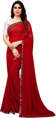 Vivan Fab Embellished Bollywood Georgette, Silk Blend Saree(Red)