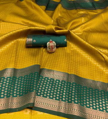 Soor Panchi Woven Banarasi Pure Silk Saree(Yellow)
