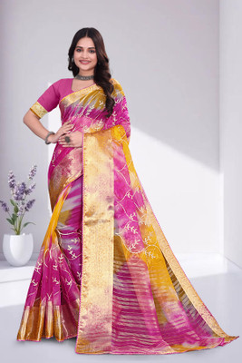 Aarunika BS Solid/Plain Bollywood Organza Saree(Yellow)