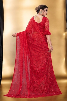 NEXA Self Design Bollywood Net Saree(Red)