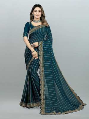MAN PRIYA TRENDZ Self Design Bollywood Georgette Saree(Dark Blue)