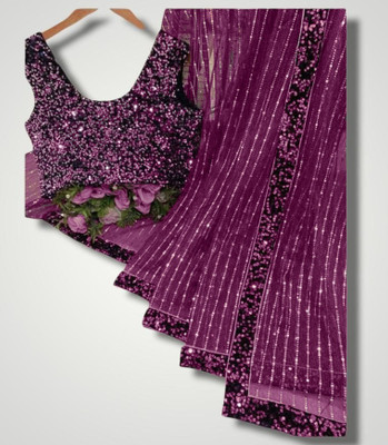 PRATHA FAB Self Design Bollywood Net Saree(Purple)