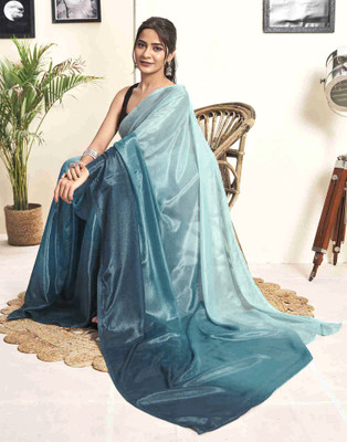 Riddhi textile Hub Self Design Bollywood Silk Blend Saree(Blue)