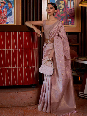 SWORNOF Solid/Plain, Embroidered Bollywood Silk Blend Saree(Purple)