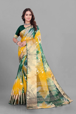 Aarunika MT Solid/Plain Bollywood Organza Saree(Green)