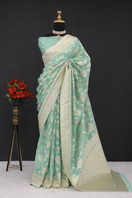 AAINA CREATION Woven Bollywood Tissue Saree(Light Green)