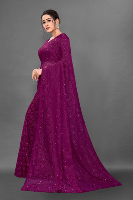 NORAFLEX Self Design Daily Wear Net Saree(Purple)