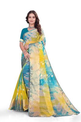 Aarunika SKT Solid/Plain Bollywood Organza Saree(Light Blue)