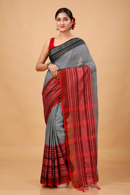 ADbutiq Self Design Bollywood Handloom Cotton Blend Saree(White)