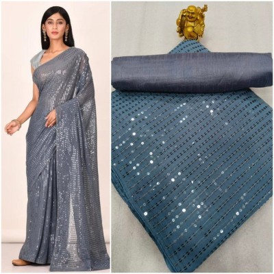 zili Embroidered Bollywood Georgette Saree(Grey)